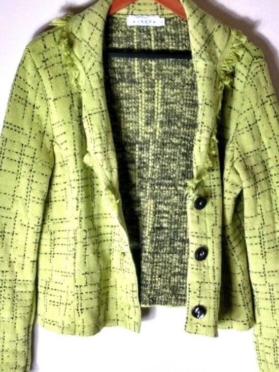 Willow Tree Jackets & Blazers - Willow L Lime Woven Fringe Jacket L